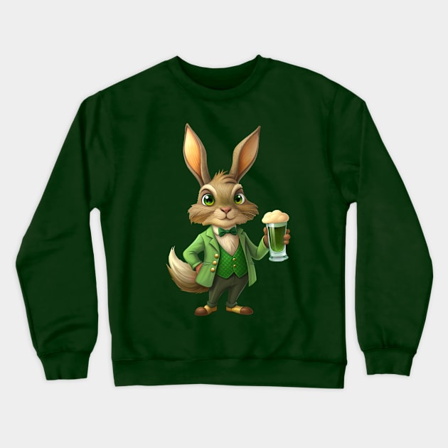 St. Patrick's Day Happy Hour: Pint-Holding Hare Crewneck Sweatshirt by Frim-Design